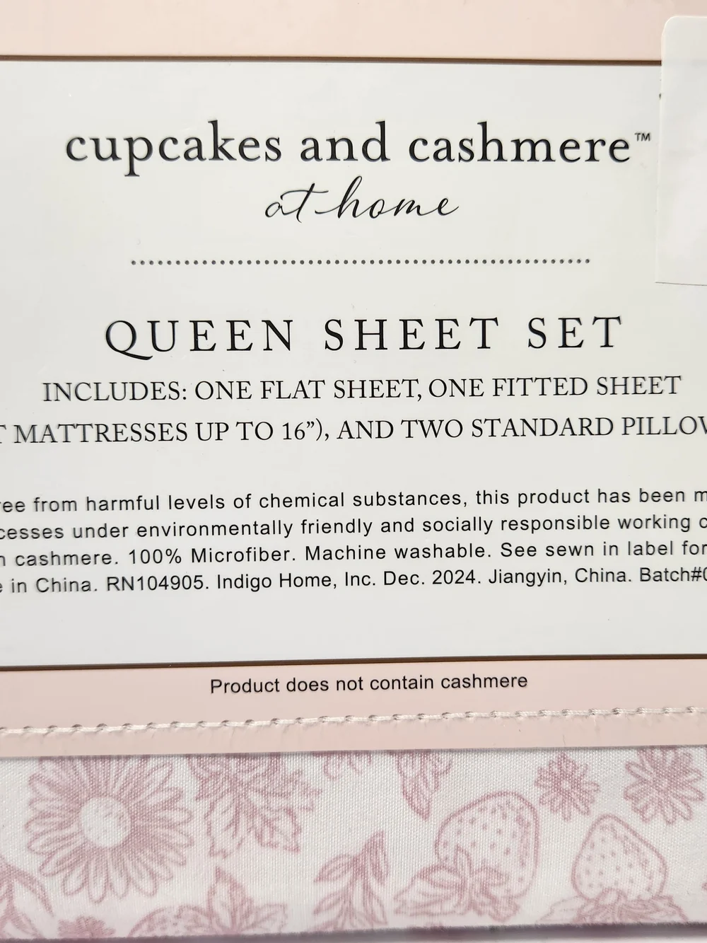 cupcakes & cashmere Pink Strawberries Queen Sheet Set